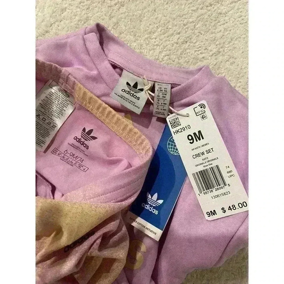 Adidas Baby Girls Matching Set 6-9m Graphic Logo Crew Sweatshirt Pants Leggings - Picture 3 of 3